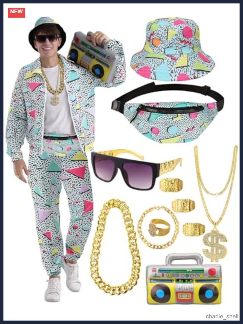 Men's 80s 90s Tracksuit Costume 13 Pc Set Lightweight Polyester